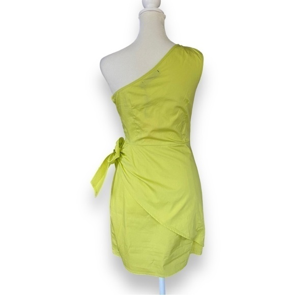 New Missguided Lime Green One Shoulder Tie Side Mini Dress Size 0 - Picture 9 of 16